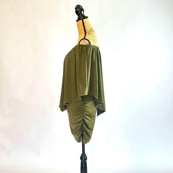 Chic Army Green Off-Shoulder Bodycon Mini Dress - Size S - Picture 2 of 9